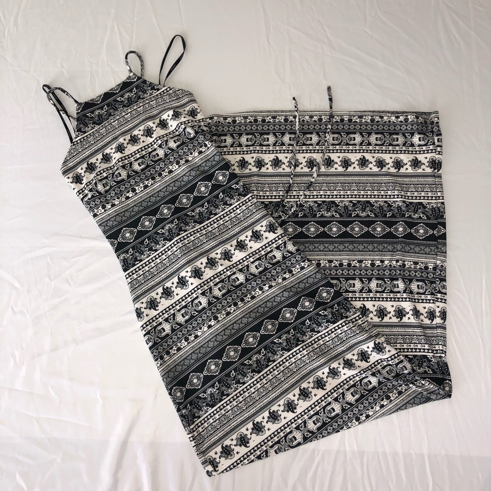 Black and White Tie Up Halter Maxi Dress